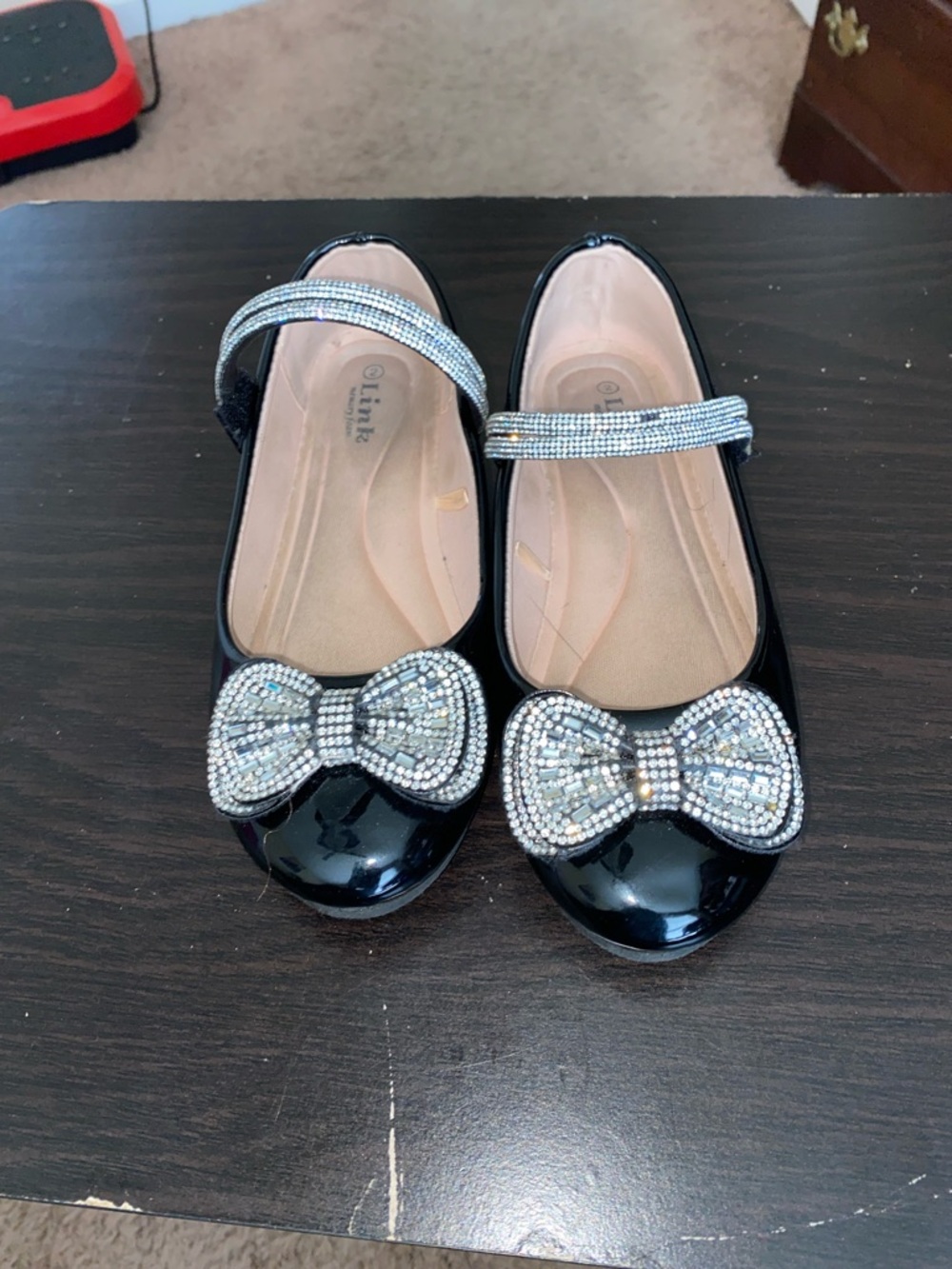 Gymboree Girls Black Patent Mary Janes with Rhinestone Bows